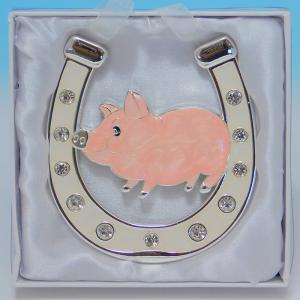 HG-21614 (48) 10*0,5*10см. Подкова "Свинья" с эмалью и стразами, подвесная 