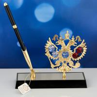 M-U-4284/GA-17H3/CG (18) 16*6*20см. Ручка на подставке "Герб России", 5 цветных хрусталика