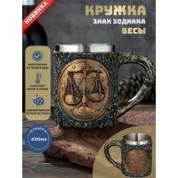 M-PW-10603 (18) Кружка Знак зодиака "Весы", нерж.сталь/искус.камень 15*10*11,5см, 430 мл