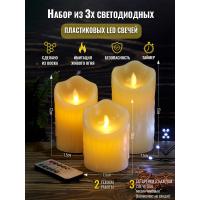 M-YW-62210 (24) Набор из 3-х пластиковых LED свечей, с пультом ДУ, D=7,5, H=10/12/14,5см