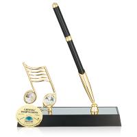 M-U-3384-17H3/CG (24) Ручка на подставке "Нота", с 2-мя прозрачными хрусталиками 16*6*20см.