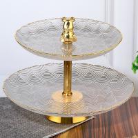 M-HS-4259 (20) Фруктовница двухуровневая из стекла и металла с Мишкой 27х27х21,5 см