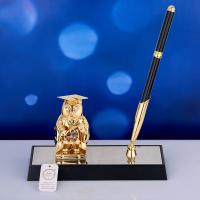 M-U-4376-17H3/CG (24) Ручка на подставке "Сова магистр", с 3-мя прозрачными хрусталиками