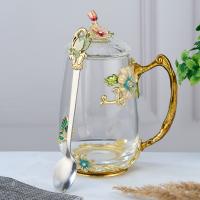 M-75121 (24) Кружка стеклянная с крышкой и ложкой,Бабочка 400 мл.11,5*7,5*16 см