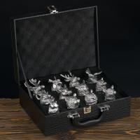 M-56805 (10) Набор из 12 стопок-перевертышей Охотник 50мл 18K Silver Plated d=4.8см h=9см  